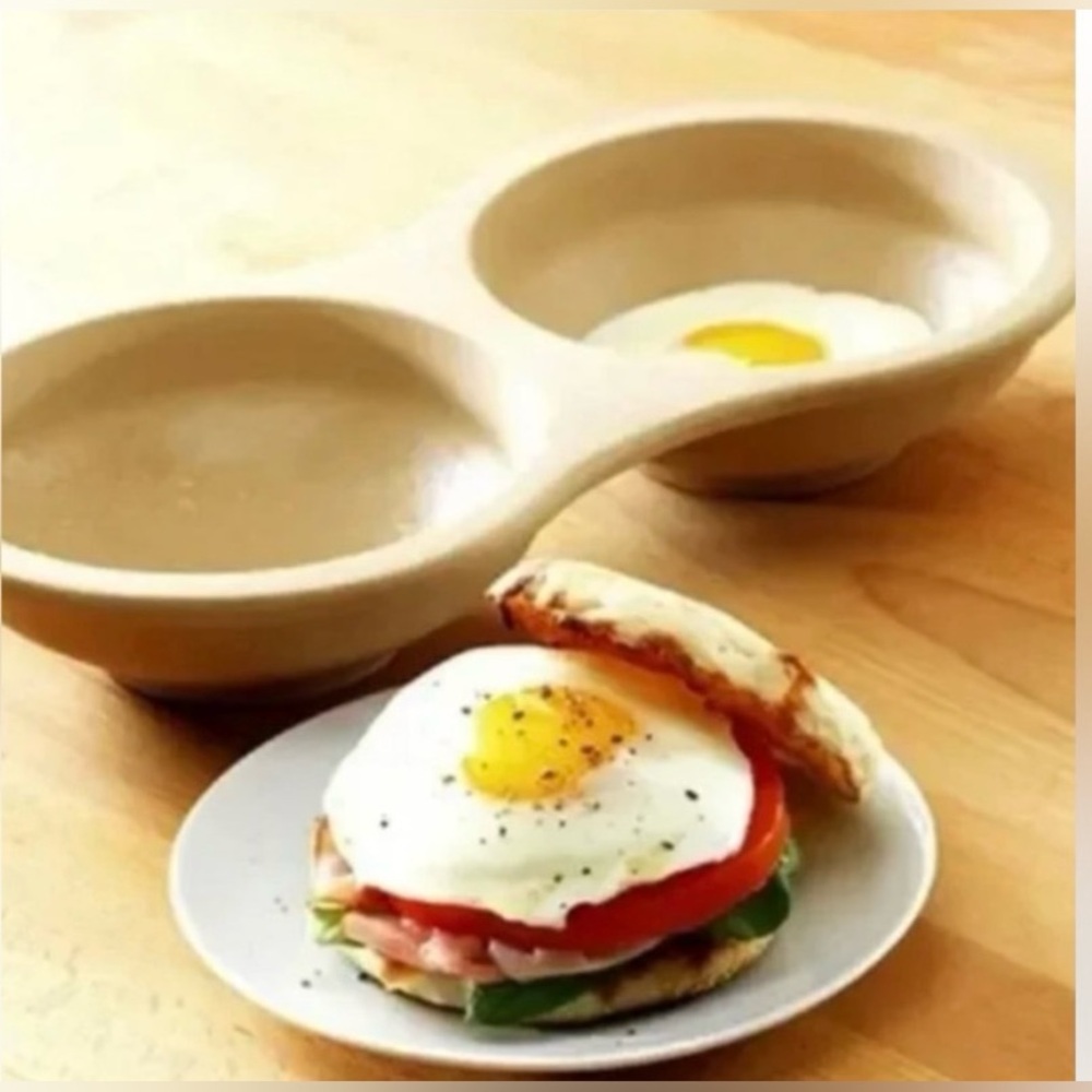 The Pampered Chef Stoneware Double Bowl Egg Cooker